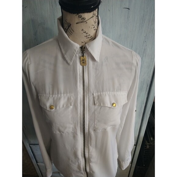 Michael Kors Zip Up Collard White Blouse - Picture 3 of 13